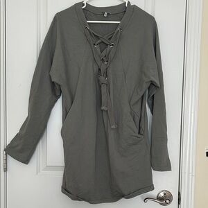 Green Lace-Up sweater dress